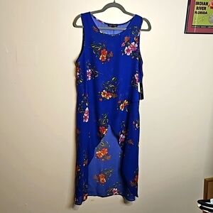 Moa Moa Hi Lo Tunic Large Blue Floral Sleeveless NWT